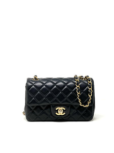 CHANEL Black Lambskin Mini Rectangular Flap Bag - Timeless Luxuries