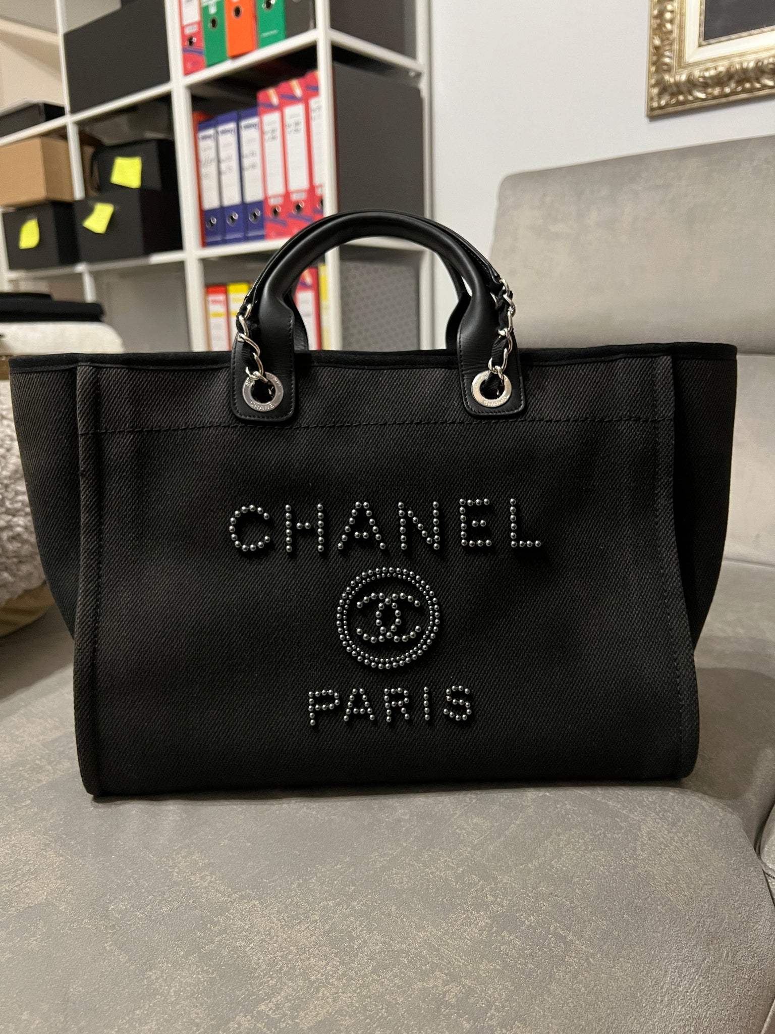 grey chanel deauville tote bag