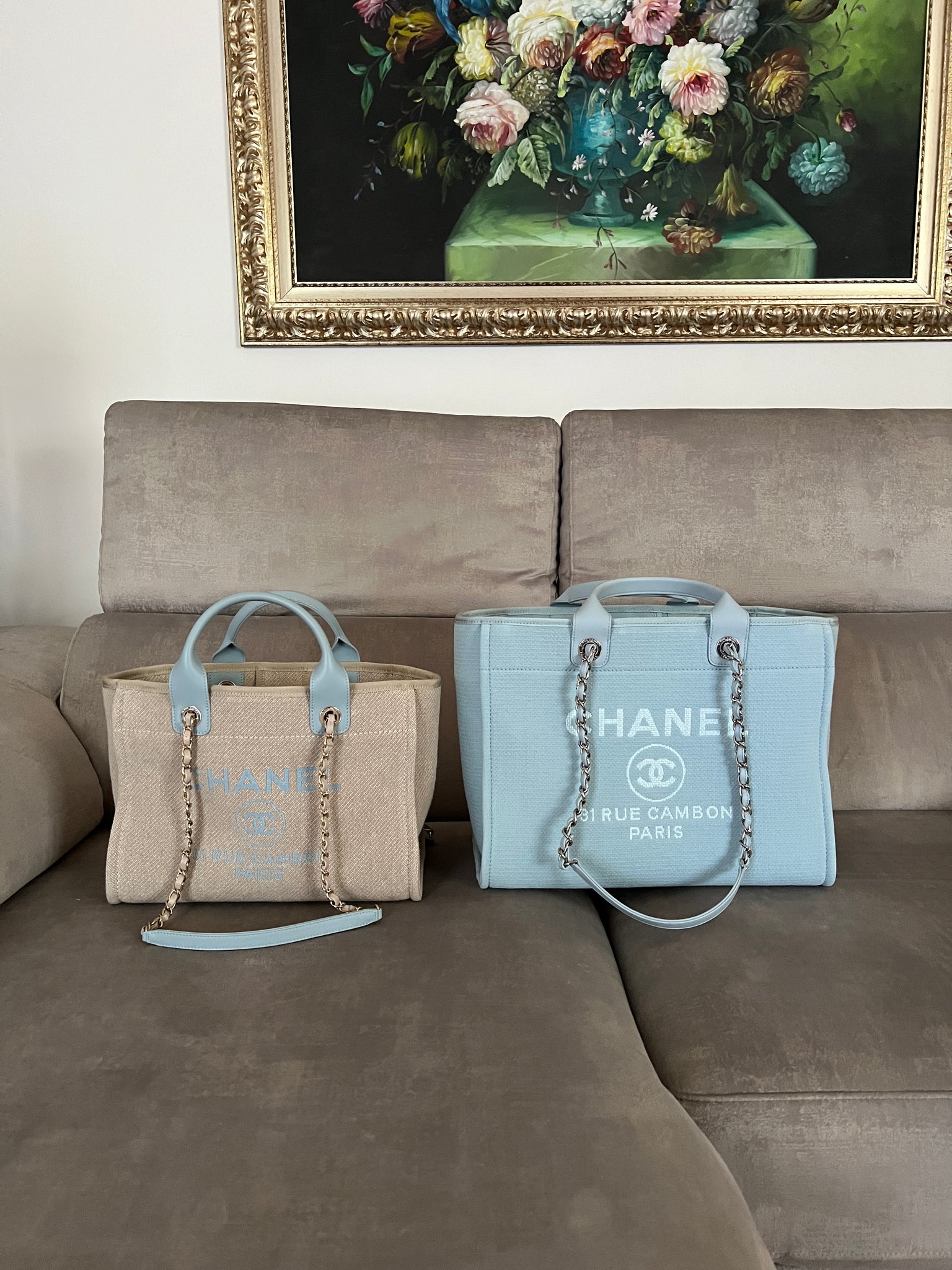 Chanel Gray/Blue Canvas Medium Deauville Shopper Tote