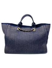 Load image into Gallery viewer, pre- owned chanel deauville cancas tote bag back view
