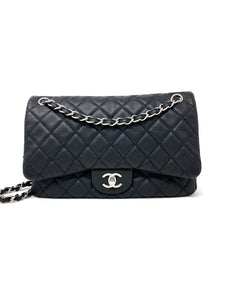 CHANEL Crumpled Grained Calfskin Quilted Large Shiva Flap Black