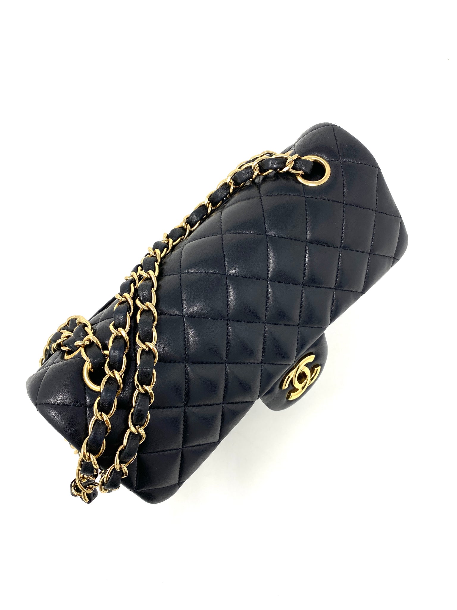 Chanel Timeless Classic Medium Flap Bag In Black Quilted Lambskin With Gold  Metallic Hardware