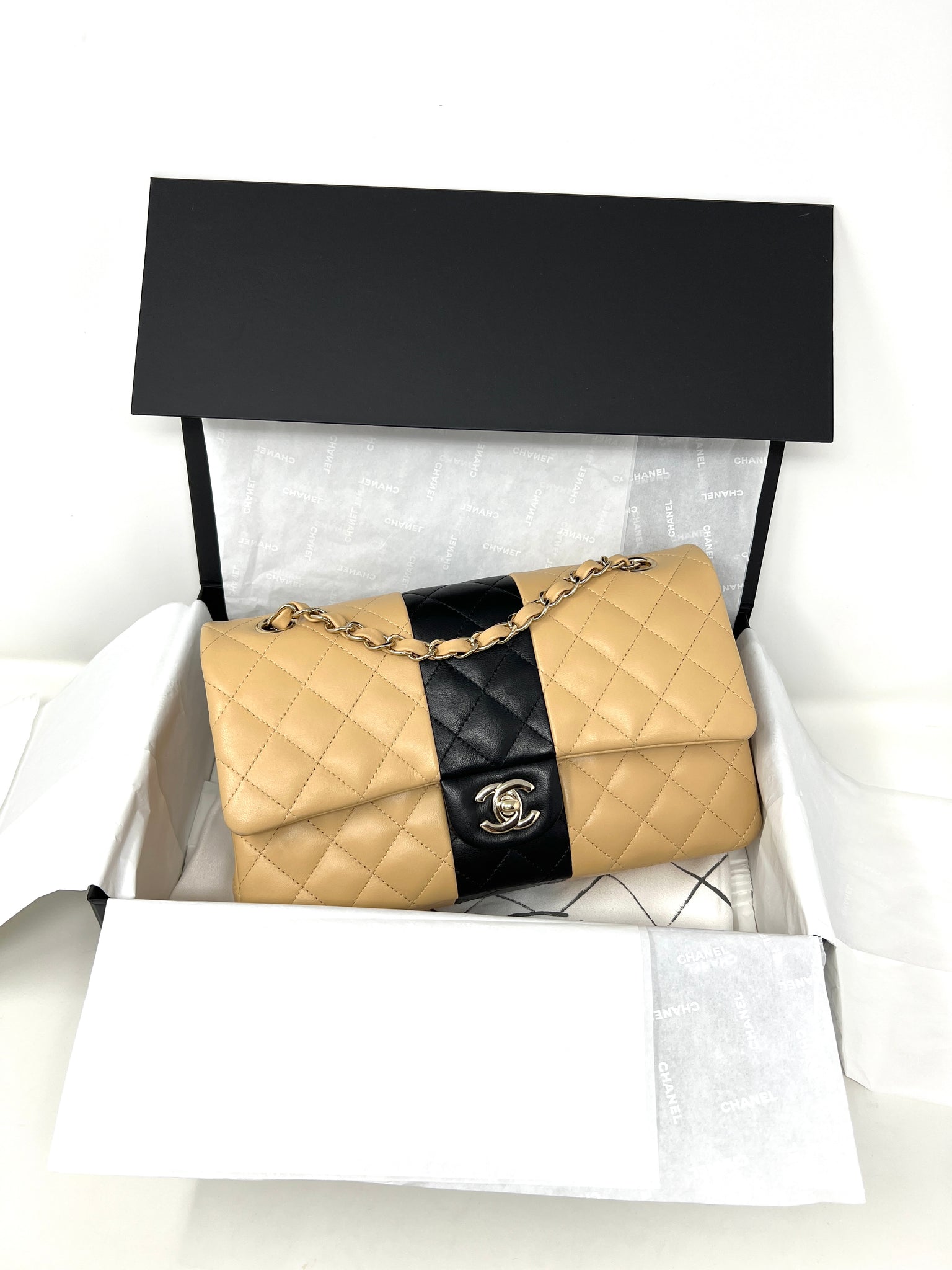 Chanel Classic Flap Beige & Black Medium – LuxCollector Vintage