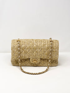Chanel Classic Double Flap Medium Rafia Woven Straw Bag