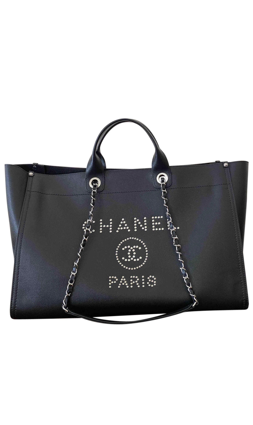 pre-owned chanel deauville calfskin grained leater front view