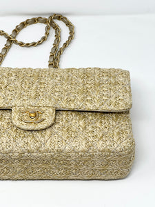 Chanel Classic Double Flap Medium Rafia Woven Straw Bag