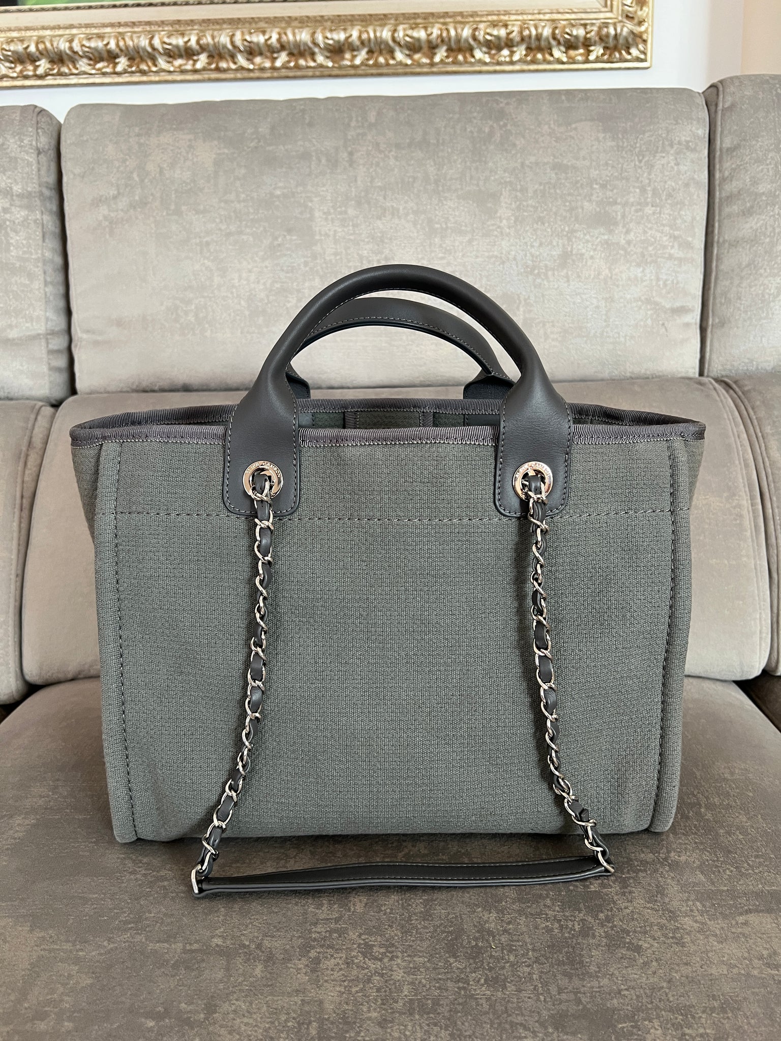 Chanel Grey Canvas Large Deauville Tote in Gray