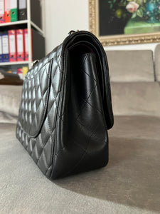 Chanel Classic Double Flap Quilted Caviar Silver-tone Jumbo Black