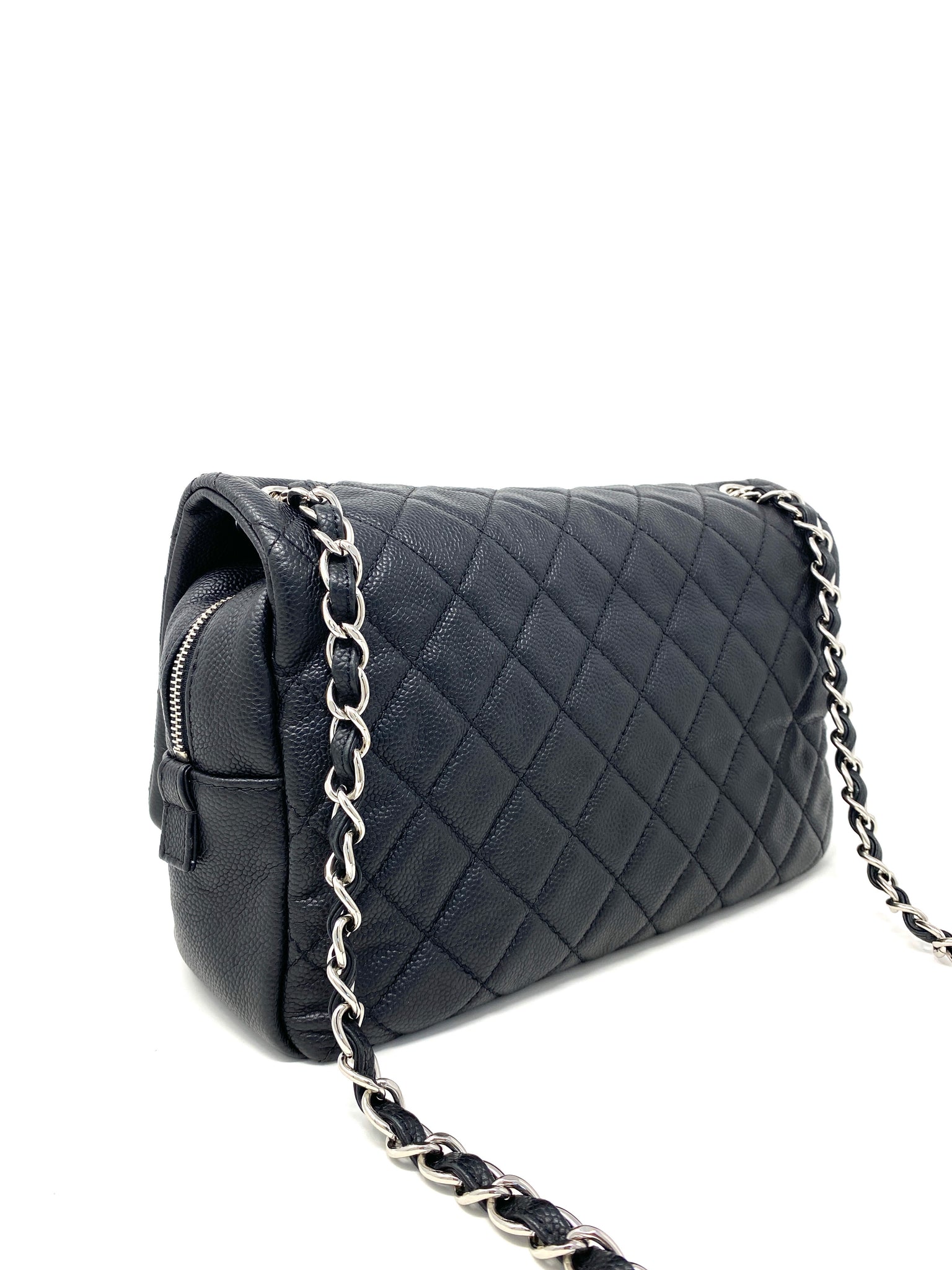 CHANEL Maxi Classic Handbag Grained Calfskin Double Chain Flap Shoulder Bag  For Sale at 1stDibs