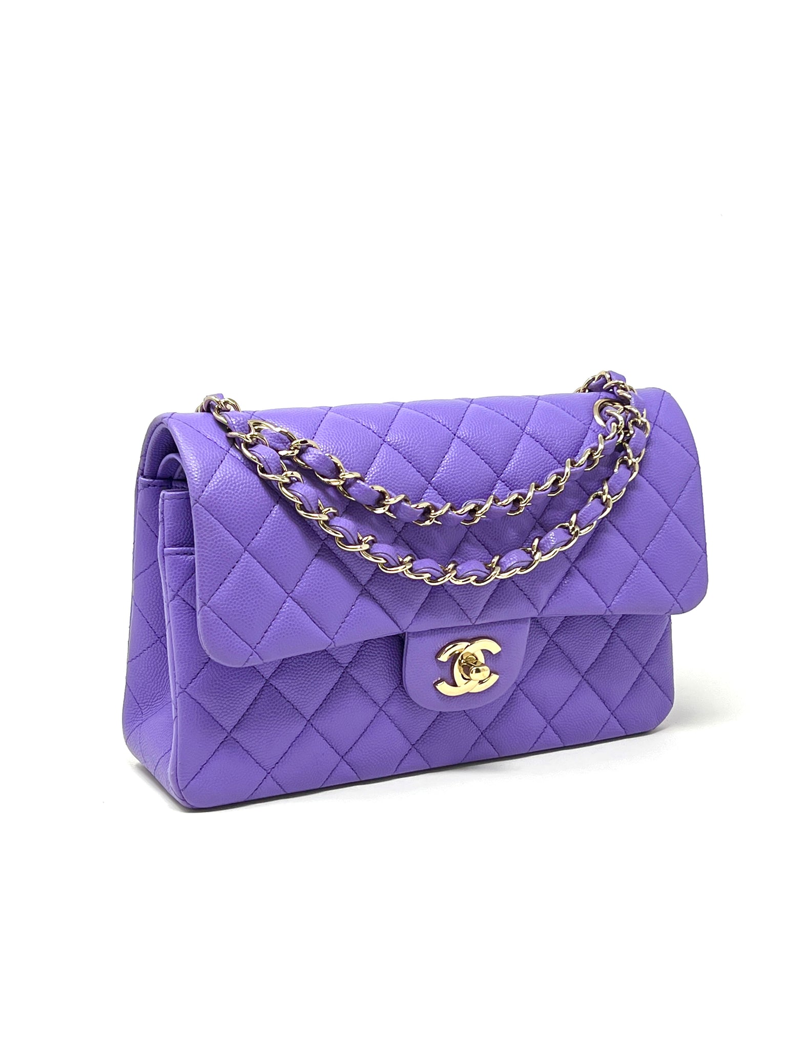 Chanel O Key Pouch Timeless Caviar Leather Small Purse Purple