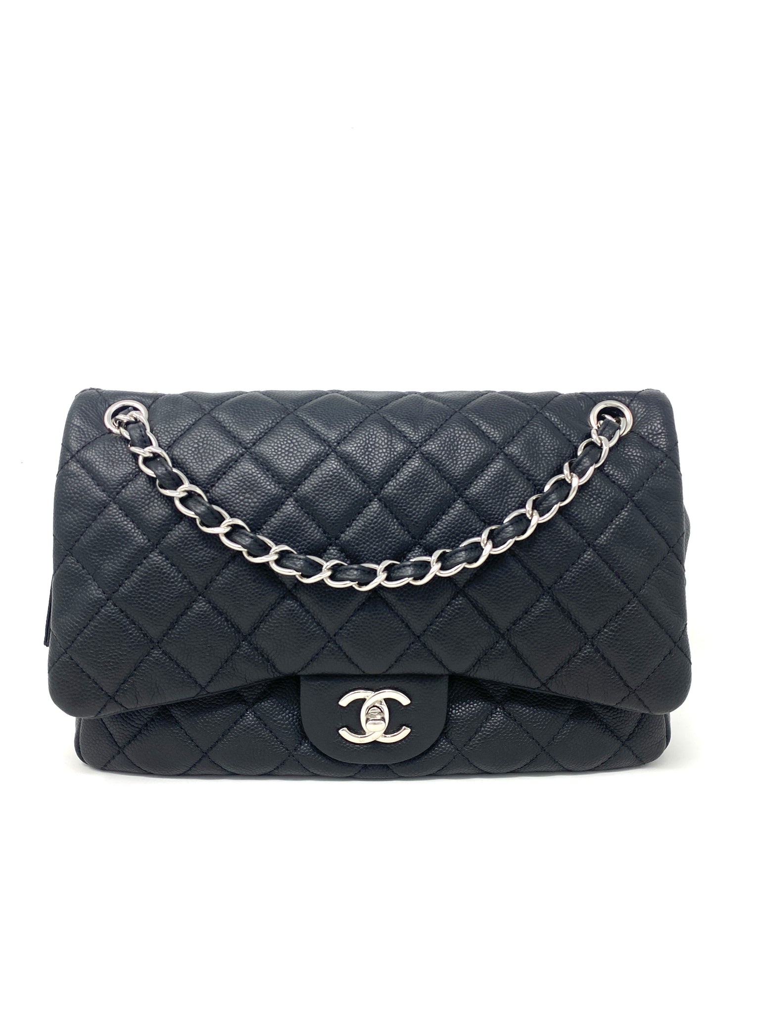 AUTHENTIC CHANEL Ombre Caviar Large Quilted Ivory Gray Silver Chain Tote  Handbag