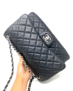 CHANEL Crumpled Grained Calfskin Quilted Large Shiva Flap Black