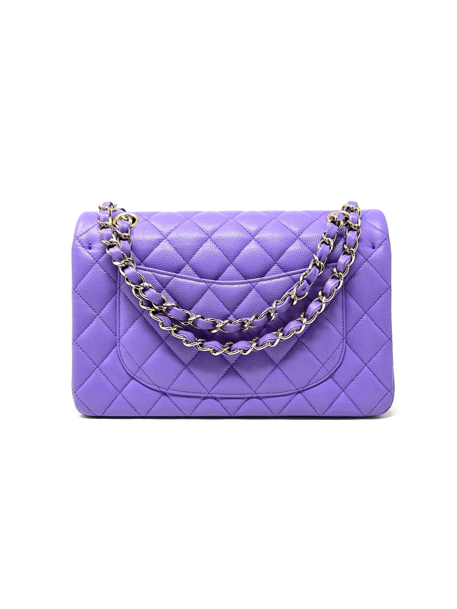Chanel O Key Pouch Timeless Caviar Leather Small Purse Purple