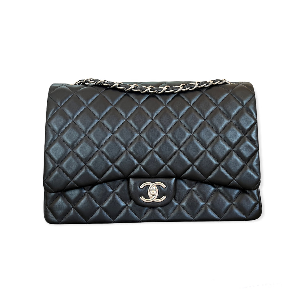 CHANEL Double Flap Maxi Bag Black Caviar with Gold Hardware 2011