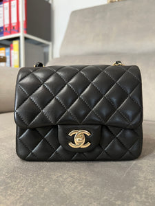 Chanel Black Quilted Lambskin Mini Square Flap Silver Hardware, 2020 (Very Good), Womens Handbag